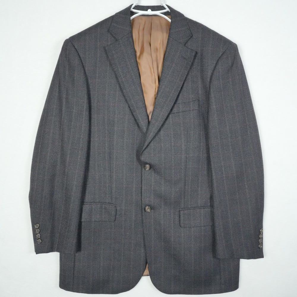 Pendleton 42R Men's Wool Sport Coat Charcoal Gray Herringbone Plaid Checked‎